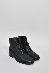 Chanel Black Leather CC Captoe Combat Boots Size 37