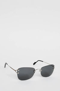 Cartier Rimless Rectangle Sunglasses with Thin Silver Sides