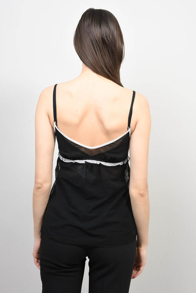 Pre-loved Chanel™ Black Sheer Babydoll Tank Top with Bow Size 40