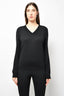 Gucci Black Wool V-Neck Sweater With Shoulder Web Detail Size S