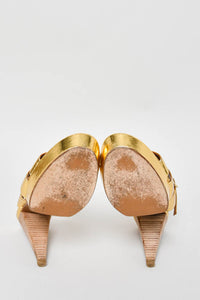Lanvin Gold Metallic Leather Strappy Sandals Size 38