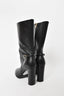 Burberry Black Leather Buckle Detail Mid Calf Heeled Boots Size 36.5