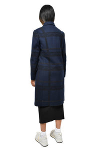 Valentino Navy Blue/Black Grid Textured Wool/Cashmere Coat Size 10