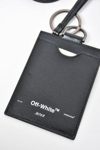 Off-White Black Leather ID Holder Lanyard