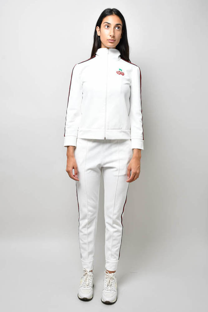 Gucci White Cotton Cherry Logo Track Suit Set with Web Stripe Size S