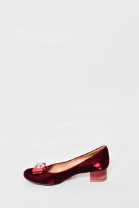 Salvatore Ferragamo Red Velvet Bow Heeled Flats Size 35.5