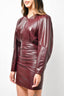 Isabel Marant Burgundy Lambskin Leather Cinched Waist Long Sleeve Mini Dress Size 34