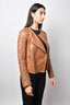 Etro Brown Leather Quilted Sleeve Moto Jacket Size 42