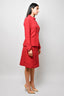 Pre-loved Chanel™ Red Tweed/Silk CC Button Blazer + Matching Skirt Set Size 40