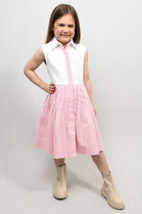 Oscar De La Renta White/Pink Striped Sleeveless Collared Dress Size 8Y Kids