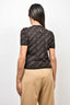 Balenciaga Brown All Over Logo Short Sleeve Knit Top Size M