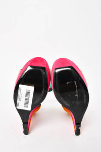 Balmain Pink/Green Suede Colourblock Wedge Sandals Size 37