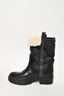 Brunello Cucinelli Black Leather/Suede Cream Shearling Lined Moto Boots Size 39.5