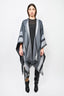 Burberry London Grey Check TB Print Cashmere/Silk Fringe Poncho with Leather Trim & Tags 'As Is'