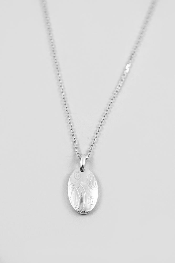 Cartier 18K White Gold Oval Birthday Pendant Necklace