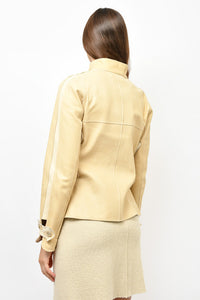 Pre-loved Chanel™ Beige Lambskin Lined Suede Jacket with Gold Buttons Size 40