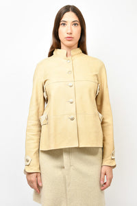 Pre-loved Chanel™ Beige Lambskin Lined Suede Jacket with Gold Buttons Size 40