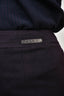 Pre-loved Chanel™ Dark Purple Cashmere Midi Skirt with Leather Logo on Front Size 36