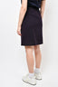 Pre-loved Chanel™ Dark Purple Cashmere Midi Skirt with Leather Logo on Front Size 36