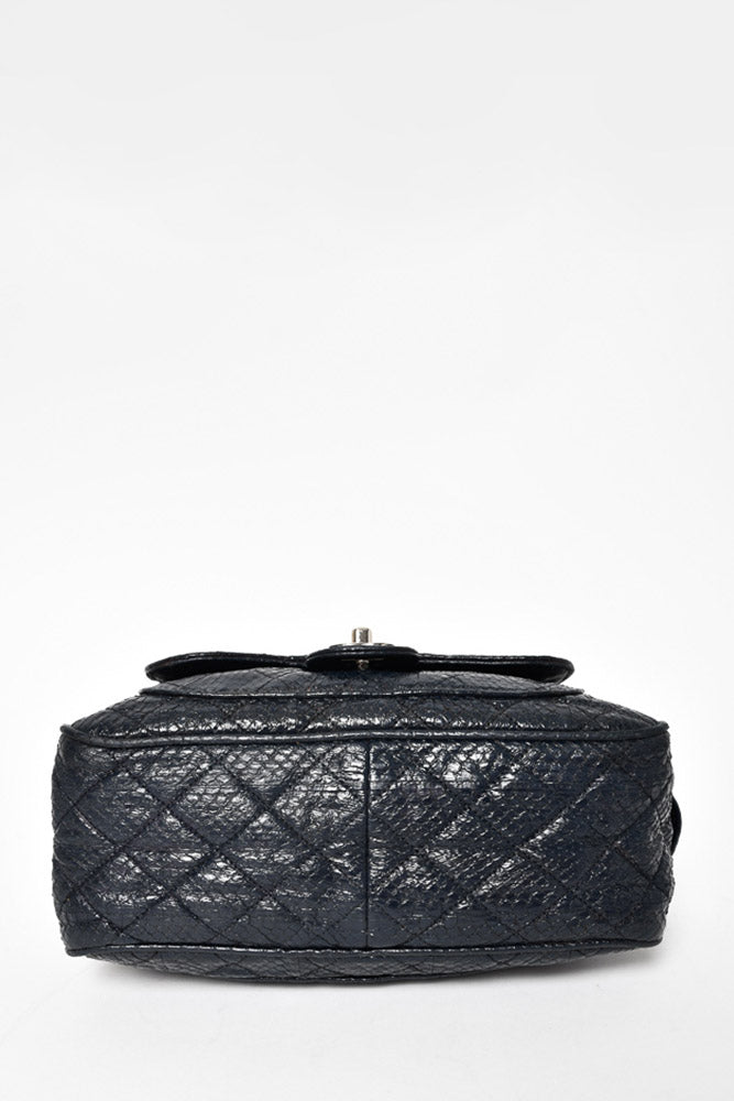 Pre-loved Chanel™ Navy Blue Python Zipper Double Handle Shoulder Bag