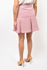 Chanel Red/White Striped Knitted Flare Mini Skirt Size 42