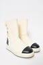 Pre-loved Chanel™ White Leather Black Cap Toe Ankle Boots with Shearling Lining