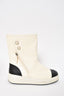 Pre-loved Chanel™ White Leather Black Cap Toe Ankle Boots with Shearling Lining