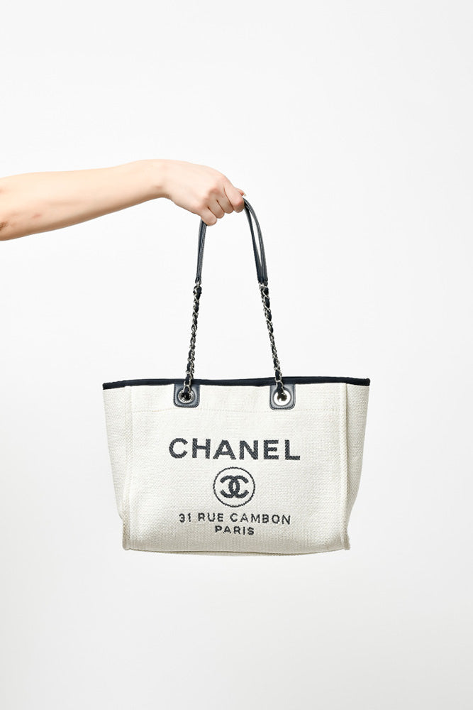 Chanel Medium Chain Raffia Deauville Shopping Bag - Neutrals Totes