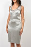 Dolce & Gabbana Grey Silk Sleeveless Dress with Leather Trim