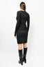 Donna Karan Black Silky L/S Draped Vneck Midi Dress