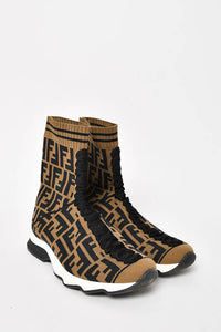Fendi Brown Zucca Printed Sock Sneakers Size 37