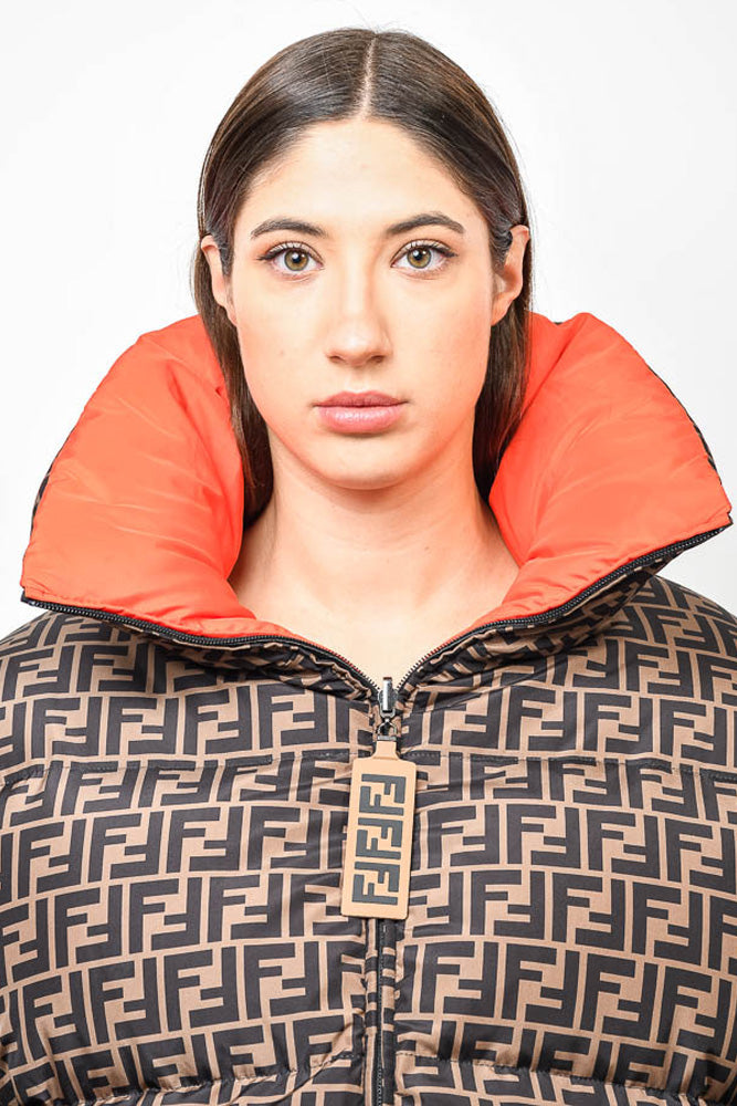 Fendi Orange/Zucca Reversible Oversized Down Puffer Jacket Size S/M