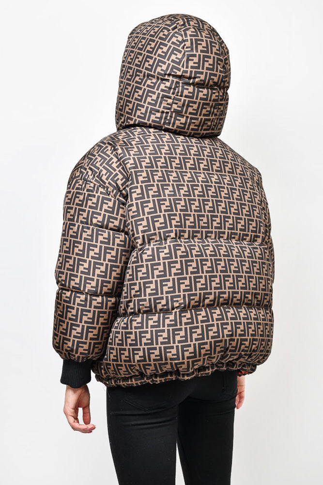 Fendi Orange/Zucca Reversible Oversized Down Puffer Jacket Size S