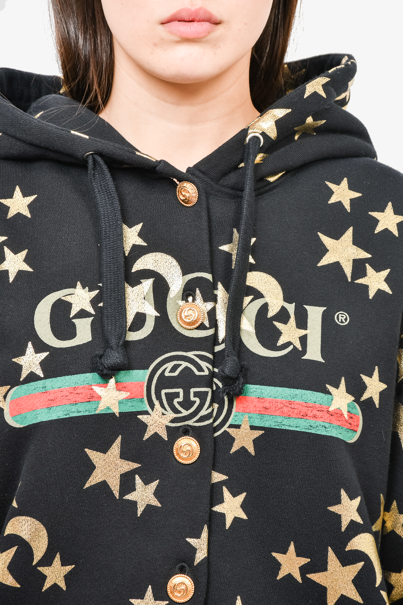 Gucci black and gold hoodie hotsell