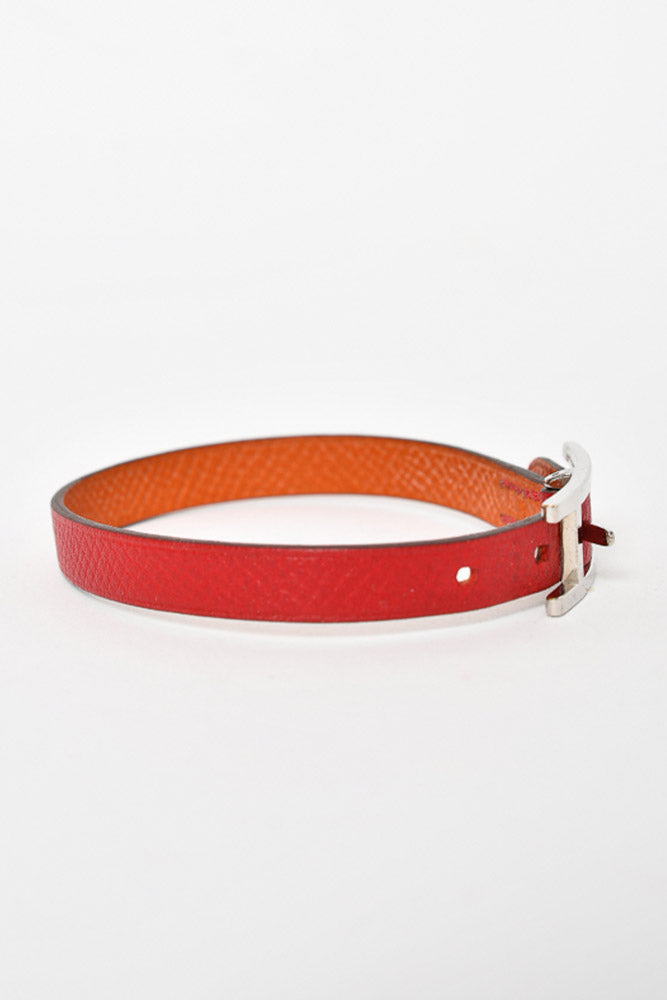 Hermes Red Leather H Buckle Behapi Bracelet w/ SHW