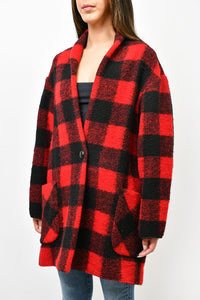 Isabel Marant Etoile Red/Black Check Wool Oversized Coat Size 36