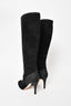 Jimmy Choo Black Suede Knee High Heeled Boots Size 37.5