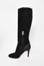 Jimmy Choo Black Suede Knee High Heeled Boots Size 37.5