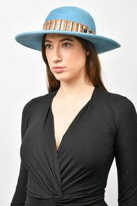 Lilliput Hats Blue Wool Fedora With Feather Detail