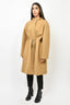 Loro Piana Tan Virgin Wool Mid Length Coat With Drawstring Waist Size 48
