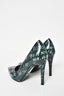 MSGM Green Text Printed Leather Pointed Toe Pumps Size 38
