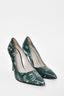 MSGM Green Text Printed Leather Pointed Toe Pumps Size 38