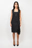 Max Mara Black Silk Scallop V Neck Sleeveless Dress with Slip Size 10