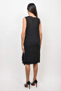 Max Mara Black Silk Scallop V Neck Sleeveless Dress with Slip Size 10