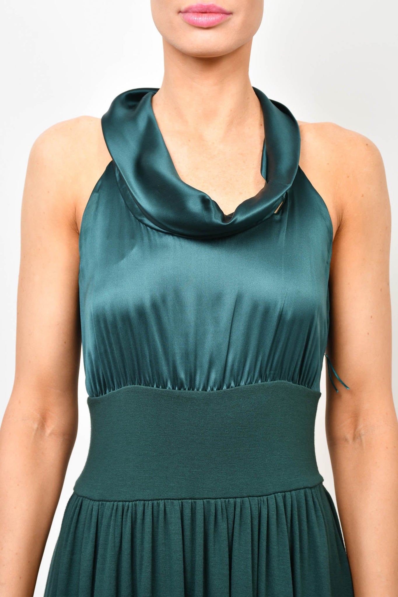 Max Mara Emerald Green Silk/Jersey Draped Front Midi Dress Size 40