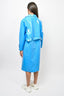 Miu Miu Blue Patent Leather Flower Detail Coat Size 46