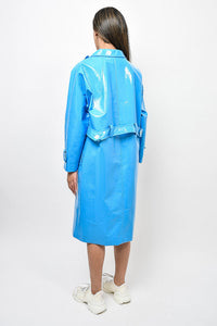Miu Miu Blue Patent Leather Flower Detail Coat Size 46