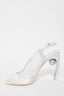Nicholas Kirkwood White Satin Swirl Open Toe Heel Sandal with Ball Embellishment Size 36.5