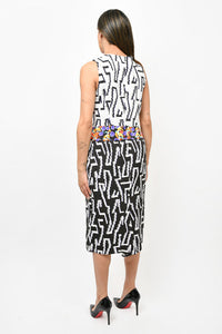 Peter Pilotto White/Black/Multicolour Printed Sleeveless Shift Dress Size 10 US