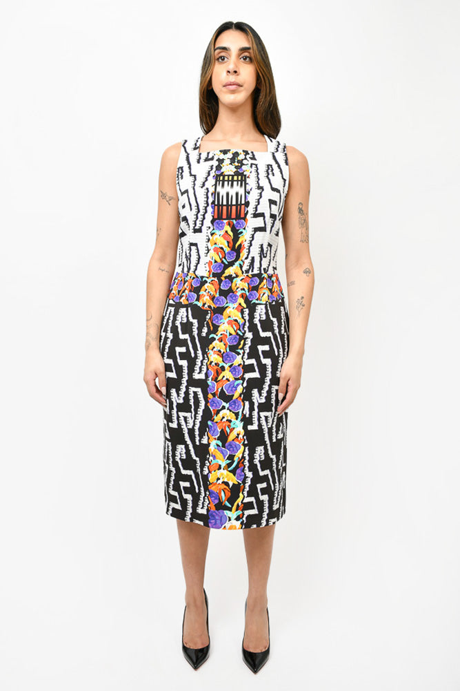 Peter Pilotto White/Black/Multicolour Printed Sleeveless Shift Dress Size 10 US